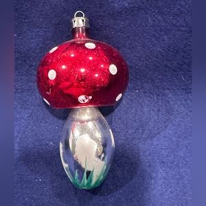 Vintage Mushroom Christmas Ornament Blown Glass Poland
